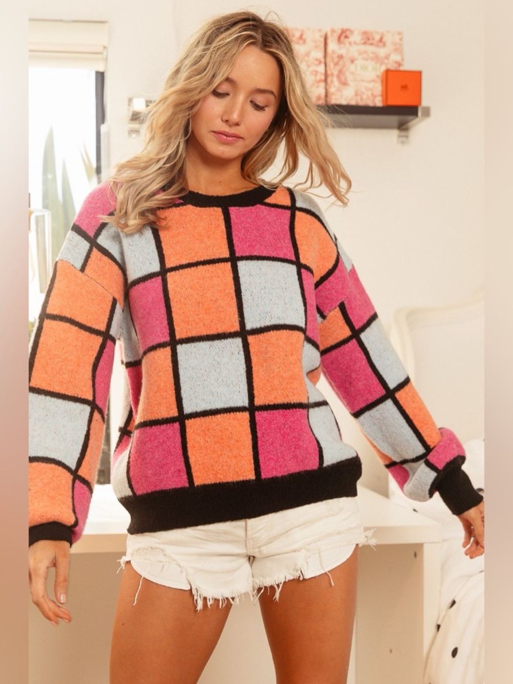 BiBi Multi Color Checker Pattern Sweater - Picture 6 of 15